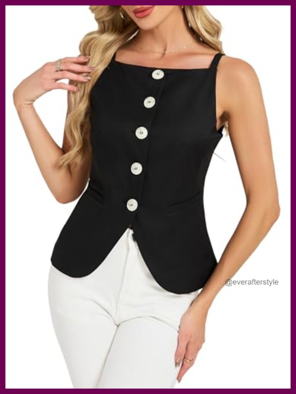 Sleeveless Button Down Peplum Vest Top Square Neck Fitted Outerwear